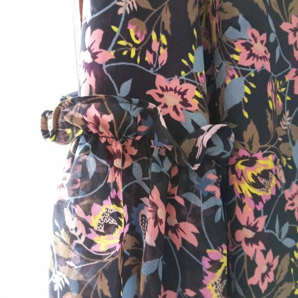 CeCe long balloon sleeve black floral blouse size L  B14 - Picture 5 of 9